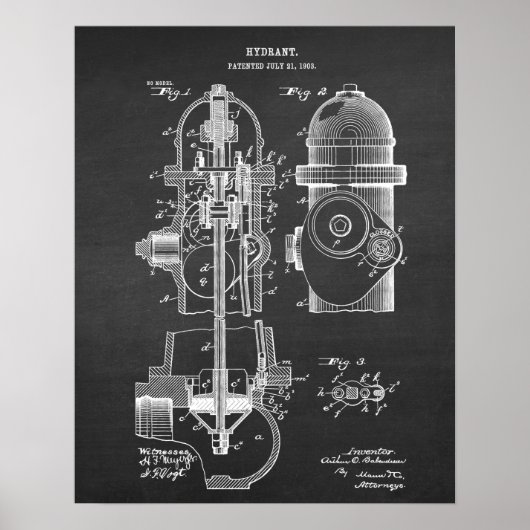 Fire Hydrant Blueprint Patent Art Nr. 6 Poster (Vorne)