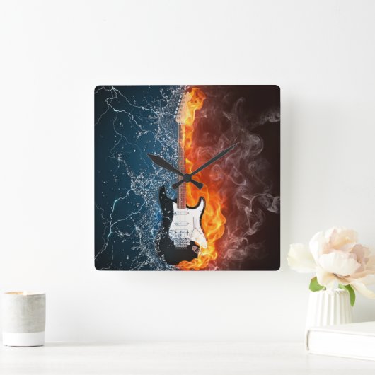 FIRE&ICE GUITAR QUADRATISCHE WANDUHR (Zuhause)