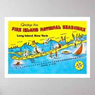 Fire Island Karte 20x28 Druck Poster