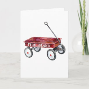 Fire Island Roter Wagen Aquarell Strandurlaub Karte