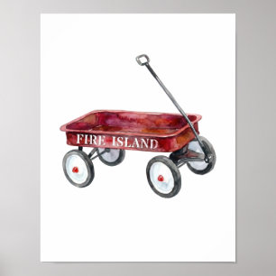 Fire Island Roter Wagen Aquarell Strandurlaub Poster
