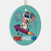 Fire Moo Er Cow Riding Firecracker American Flag Keramik Ornament (Rechts)