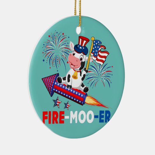 Fire Moo Er Cow Riding Firecracker American Flag Keramik Ornament (Rechts)
