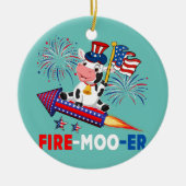 Fire Moo Er Cow Riding Firecracker American Flag Keramik Ornament (Vorne)