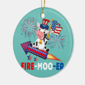 Fire Moo Er Cow Riding Firecracker American Flag Keramik Ornament (Links)