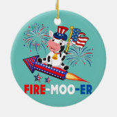 Fire Moo Er Cow Riding Firecracker American Flag Keramik Ornament (Hinten)