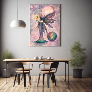 Fire Opal Moon Fairy Fantasy Kunst, Dichtung und M Poster