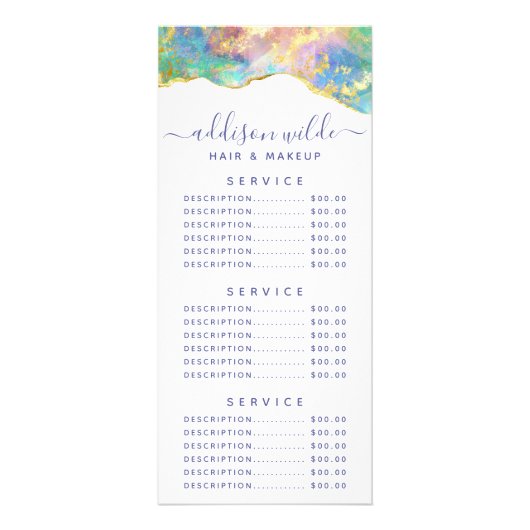 Fire Opal Rainbow Gemstone Business Menu Werbekarte (Hinten)