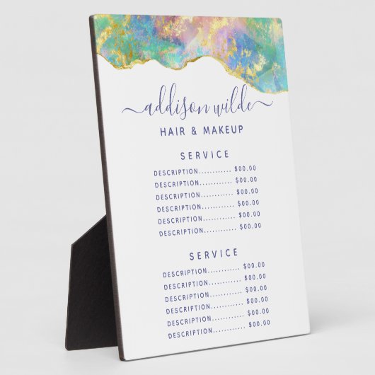 Fire Opal Rainbow Gemstone Price Menu Plaque Fotoplatte (Seite)