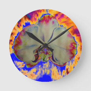 Fire Orchid, abstract tropical floral painting Runde Wanduhr