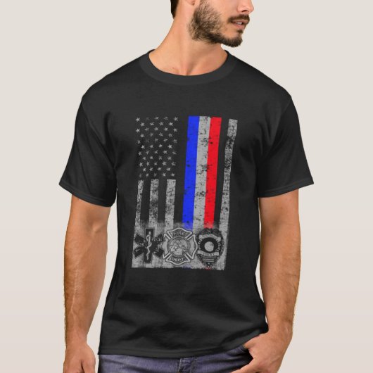 Fire Police Emt First Responder Flag T-Shirt (Vorderseite)