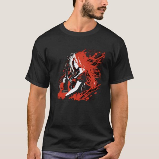 Fire red haired Rock n Roll Girl with Guitar T-Shirt (Vorderseite)