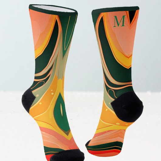 Fire red yellow organic lines modern  socken