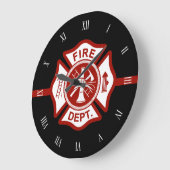 Fire Rescue Maltese Cross Symbol Black Große Wanduhr (Winkel)