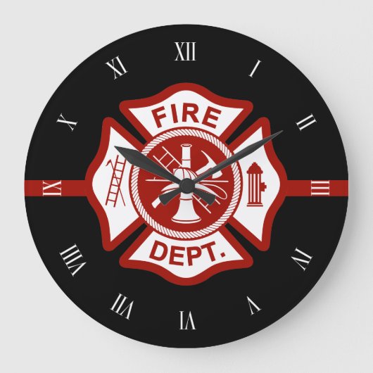 Fire Rescue Maltese Cross Symbol Black Große Wanduhr (Vorderseite)