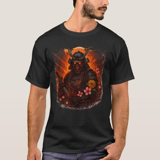 Fire Samurai Warrior Lava Art T-Shirt (Vorderseite)