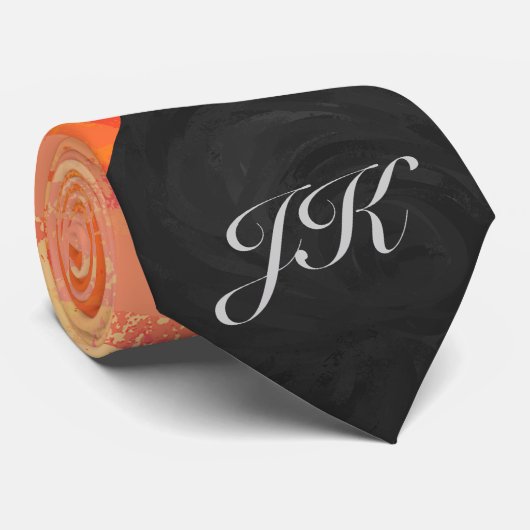 Fire See-orange und schwarzes Monogramm Krawatte (Gerollt)