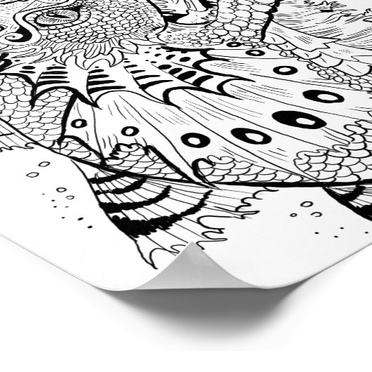 Fire Spitter Dragon Lineart Farbe Ihre eigene Poster (Ecke)