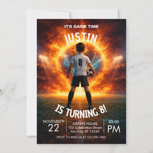 Fire Stadium Theme Boys 8th Birthday Party Einladung (Vorderseite)