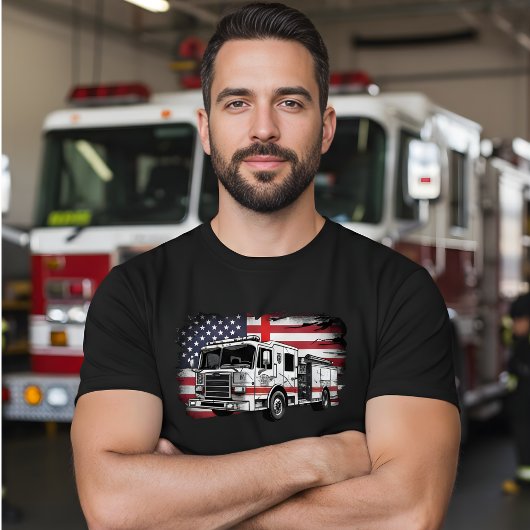  Fire Truck American Flag Distressed Men's T-Shirt