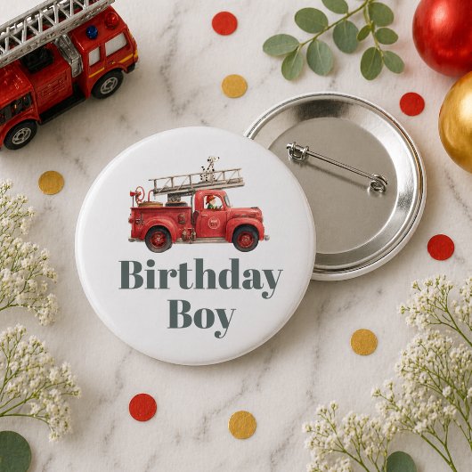 Fire Truck Birthday Firetruck Party Button