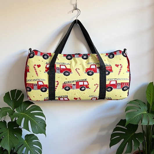 Fire Truck Candy Cane Personalized Duffle Bag