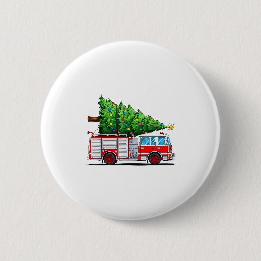 Fire Truck Christmas Tree Xmas Lights Firefighter Button (Vorderseite)