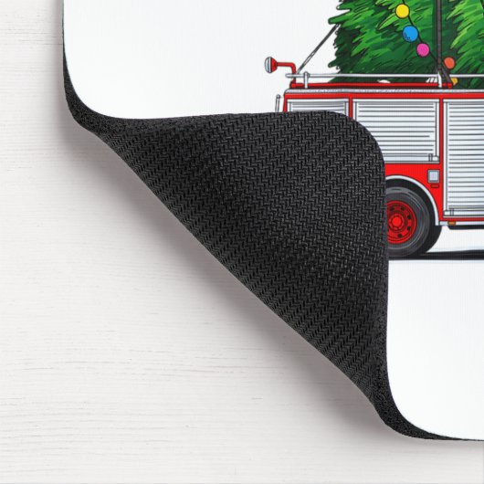 Fire Truck Christmas Tree Xmas Lights Firefighter Mousepad (Ecke)