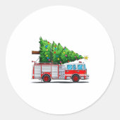 Fire Truck Christmas Tree Xmas Lights Firefighter Runder Aufkleber (Vorderseite)