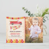 Fire Truck Firefighter Birthday Invitation Boy Einladung (Stehend Vorderseite)