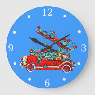 Fire Truck with Kids Wall Clock Große Wanduhr