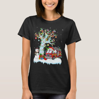 Fire Truck Xmas Tree Lighting Santa Hat Fire Truck T-Shirt