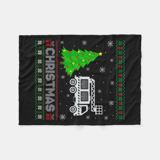 Fire Truck Xmas Tree Lighting Ugly Christmas Sweat Fleecedecke (Vorderseite (Horizontal))