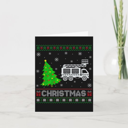 Fire Truck Xmas Tree Lighting Ugly Christmas Sweat Karte (Vorderseite)