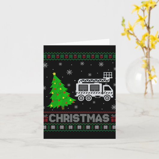 Fire Truck Xmas Tree Lighting Ugly Christmas Sweat Karte (Gelbe Blume)