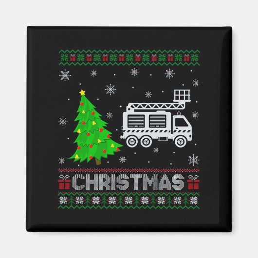 Fire Truck Xmas Tree Lighting Ugly Christmas Sweat Magnet (Vorne)