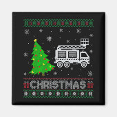 Fire Truck Xmas Tree Lighting Ugly Christmas Sweat Magnet (Vorne)
