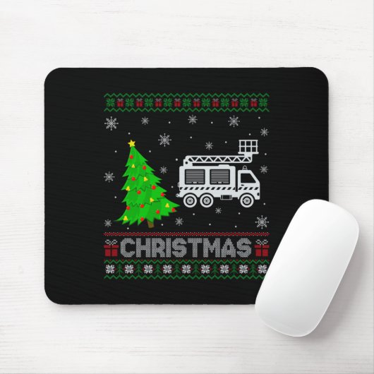Fire Truck Xmas Tree Lighting Ugly Christmas Sweat Mousepad (Mit Mouse)