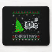 Fire Truck Xmas Tree Lighting Ugly Christmas Sweat Mousepad (Vorne)