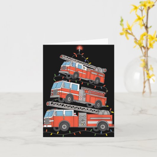 Fire Trucks Christmas Tree Lights Xmas Firefighter Karte (Gelbe Blume)