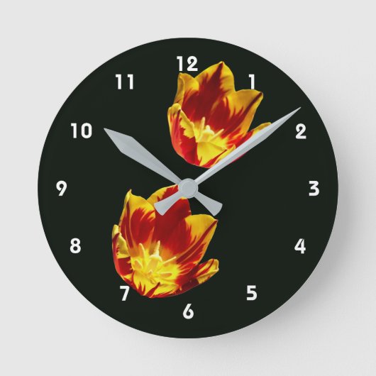 Fire Tulip Flowers Round Clock Runde Wanduhr (Vorderseite)