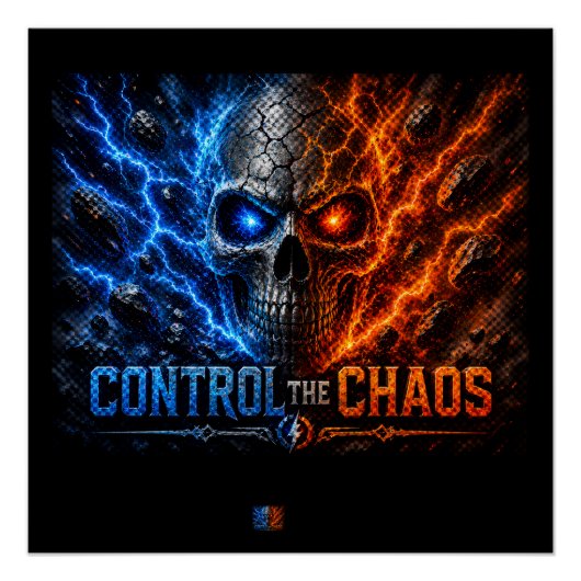 Fire vs Ice Skull 3D T-Shirt – Poster (Vorderseite)