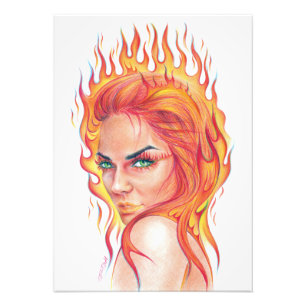 Fire Woman Surreal Fantasy Portrait zeichnend Kuns Fotodruck