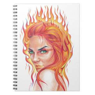 Fire Woman Surreal Fantasy Portrait zeichnend Kuns Notizblock