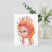 Fire Woman Surreal Fantasy Portrait zeichnend Kuns Postkarte (Stehend Vorderseite)