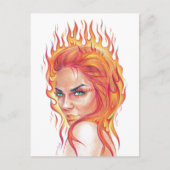Fire Woman Surreal Fantasy Portrait zeichnend Kuns Postkarte (Vorderseite)