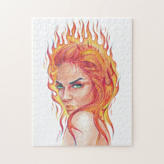 Fire Woman Surreal Fantasy Portrait zeichnend Kuns Puzzle (Vertikal)