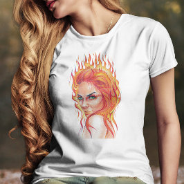 Fire Woman Surreal Fantasy Portrait zeichnend Kuns T-Shirt