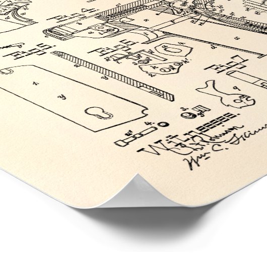 Firearm 1913 Patent Art Old Peper Poster (Ecke)