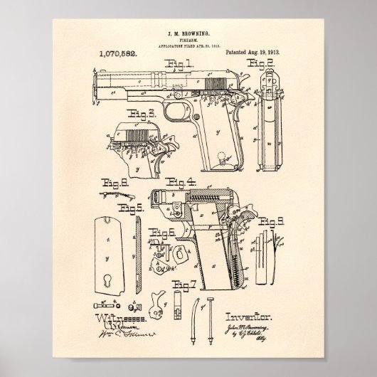 Firearm 1913 Patent Art Old Peper Poster (Vorne)